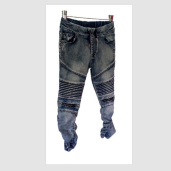 Biker Jogger Jeans Adult Sz 6 Ruching Zipper Detail Pull-On Elastic Hem Grunge - Picture 2 of 9